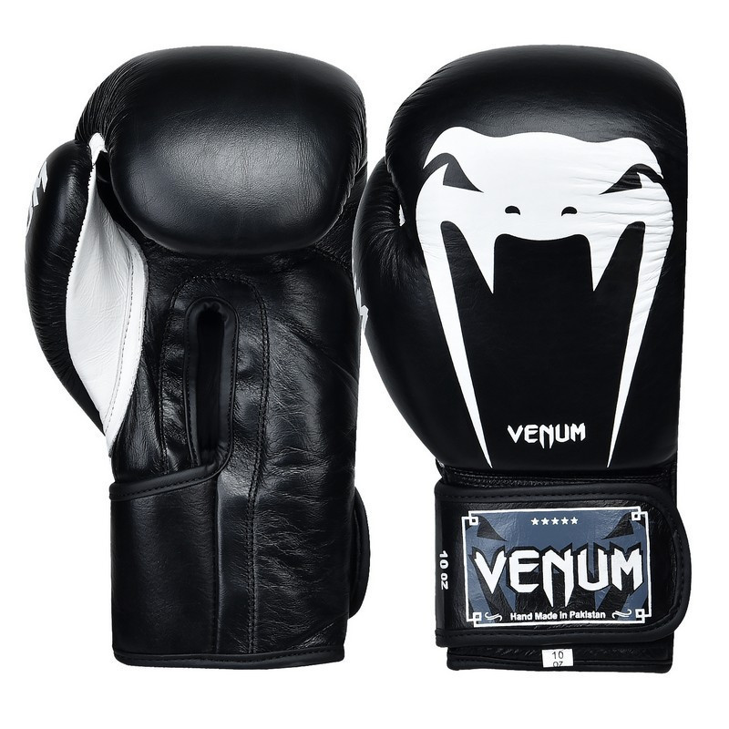 

Перчатки для бокса и единоборств Venum Giant Heroe кожаные 8315 Black-White 12 унций