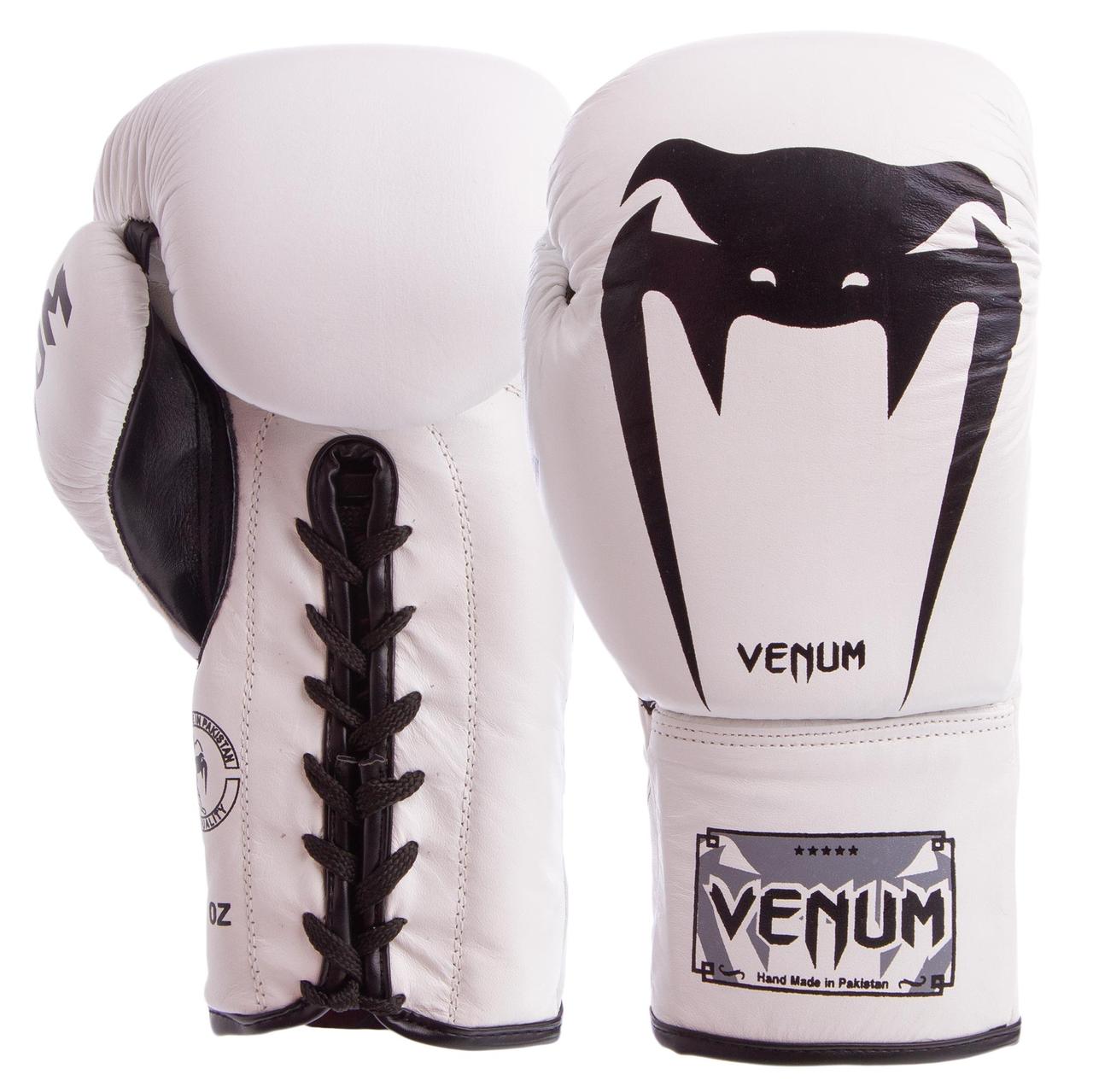 

Перчатки для бокса и единоборств Venum Heroe кожаные 5786 White-Black 10 унций