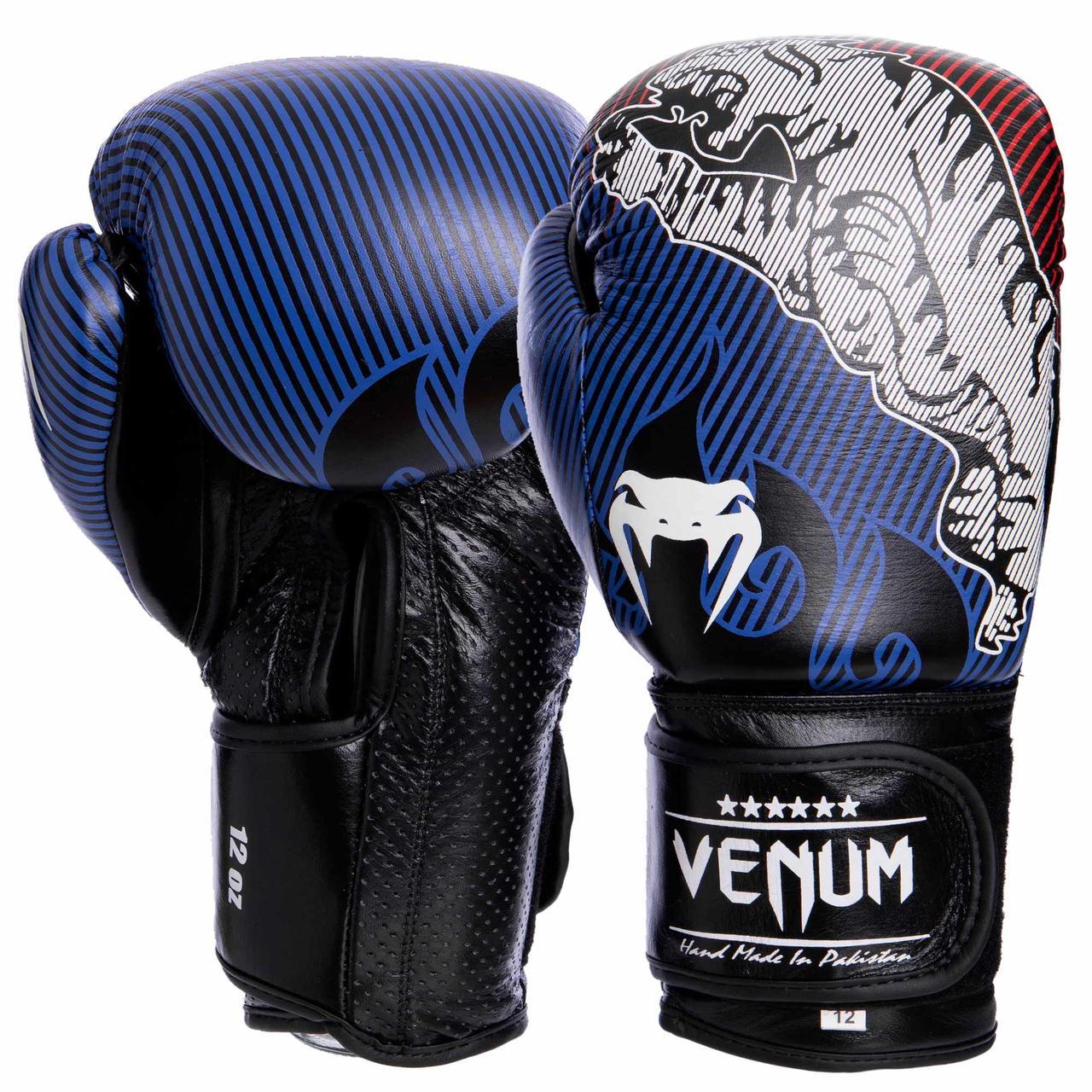 

Перчатки для бокса и единоборств кожаные Venum Tiger Legend Heroe VL-2044 Black-Blue-White 10 унций