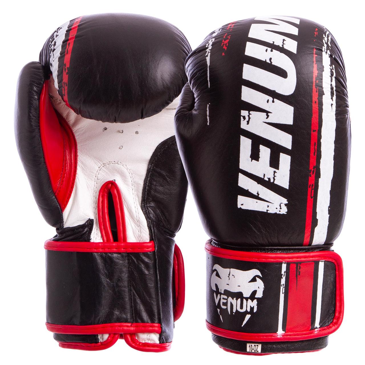 

Перчатки для бокса и единоборств Venum Heroe кожаные 6749 Black-White-Red 12 унций