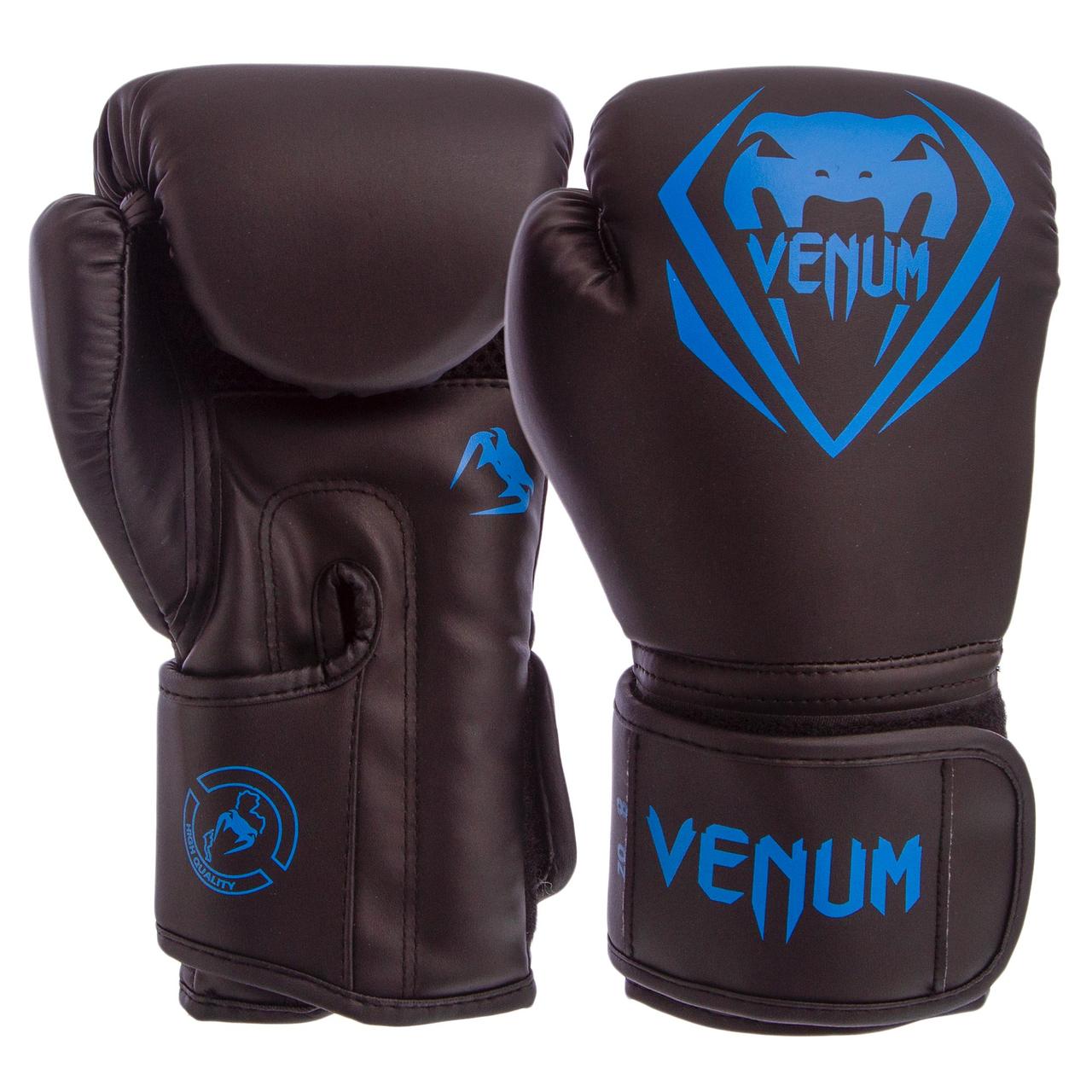 

Перчатки боксерские на липучке Venum Heroe 8351 черный-синий 8oz