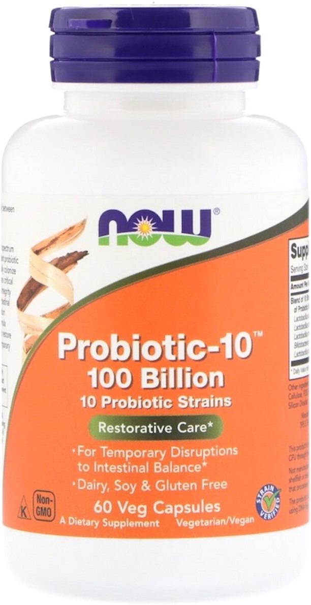 

Пробиотики Для Пищеварения, Probiotic-10, 100 Billion, Now Foods 60 вегетарианских капсул (733739029041)