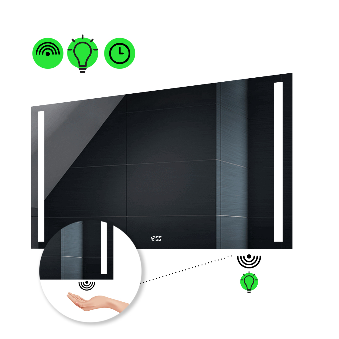 

Зеркало Adelita с Led-подсветкой, ИК включателем, часами 100x80 см