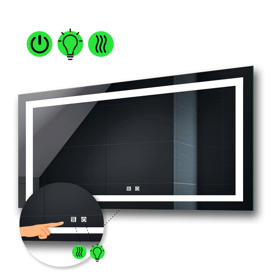 

Зеркало karnet с Led-подсветкой, двумя сенсорными выключателями, подогревом 140x90 см
