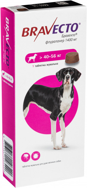 

Таблетки для собак MSD Animal Health Bravecto (Бравекто) від 40 до 56 кг, 1 таблетка (от внешних паразитов)