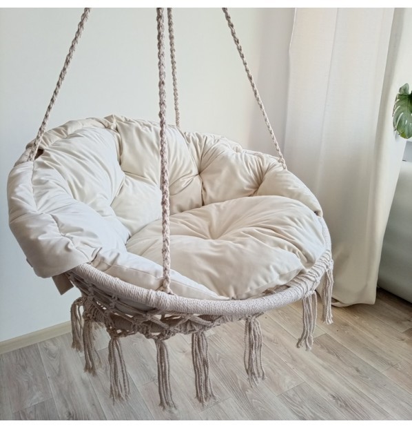 

Гамак на кругу в технике макраме Infancy с подушкой , молочный