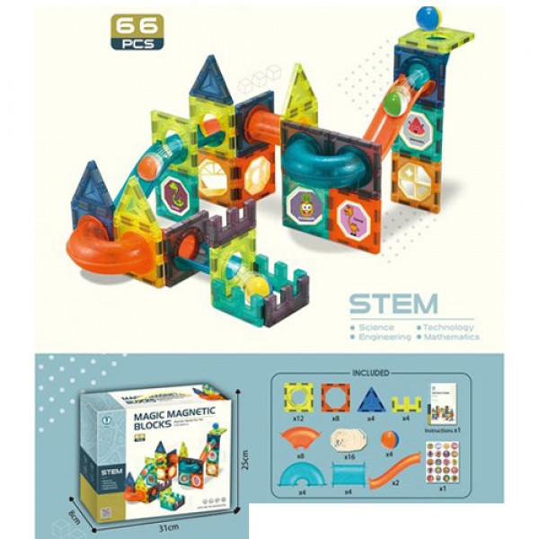 

Конструктор магнітний Stem 1201 гірка-лабіринт, наліпки, 66 деталів