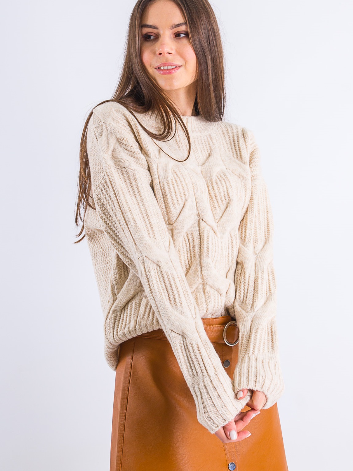 

Свитер вязка BEBE PLUS 22644  Бежевый, Свитер вязка BEBE PLUS 22644 One size Бежевый