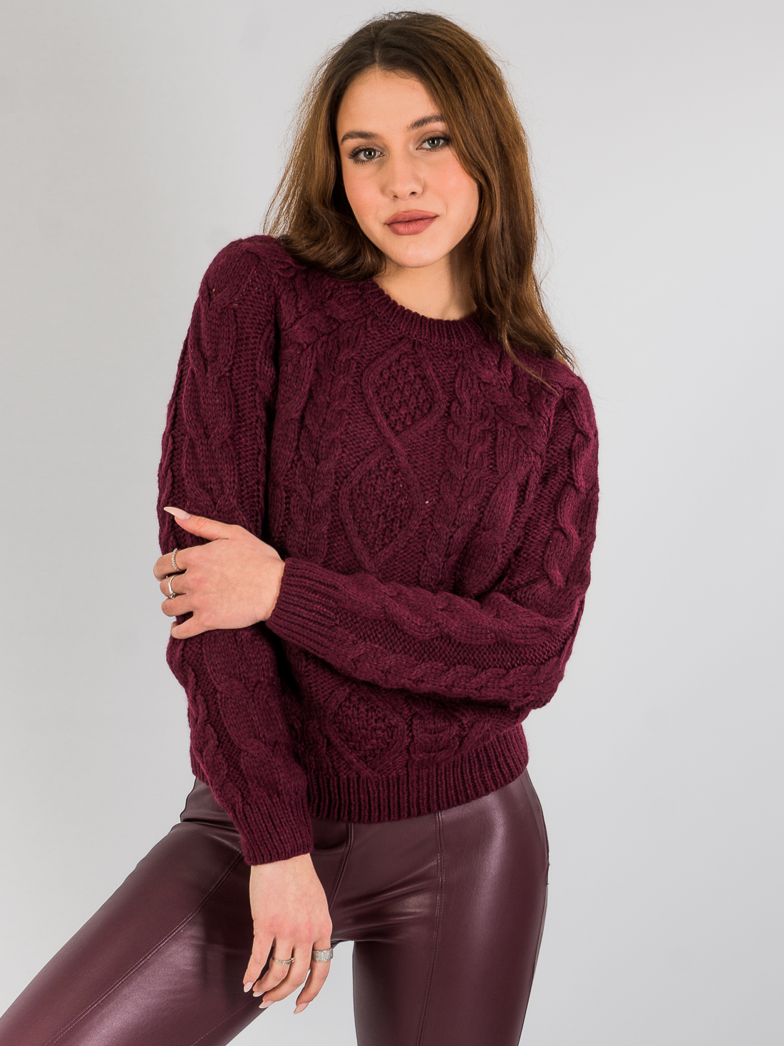 

Свитер вязки косицами H&M 0647355 M Бордовый