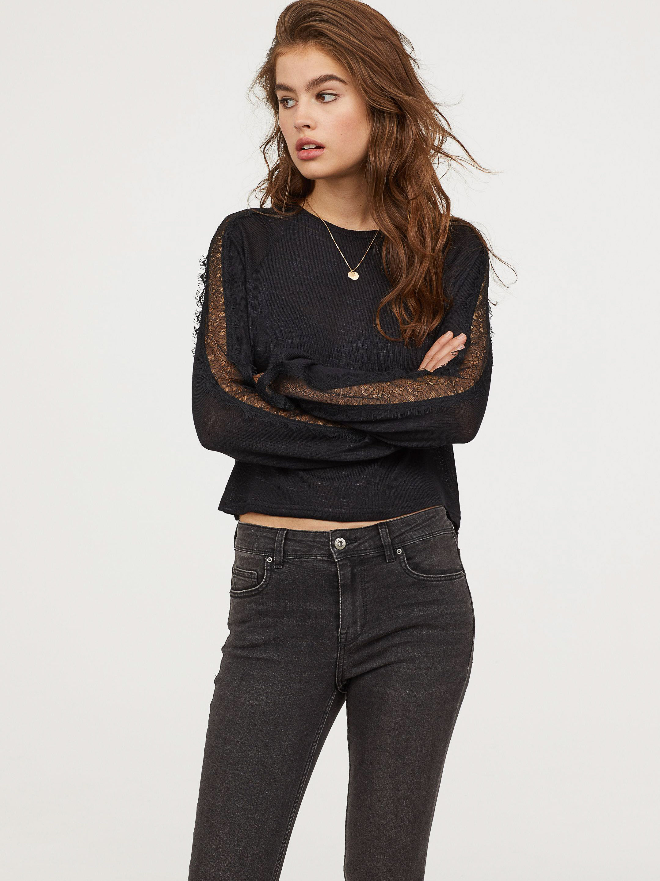 

Пуловер с кружевом H&M 0675378  Черный, Пуловер с кружевом H&M 0675378 S Черный
