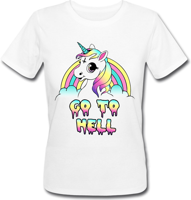 

Женская футболка Fat Cat Unicorn - Go To Hell (белая)  16870, Женская футболка Fat Cat Unicorn - Go To Hell (белая) S 16870