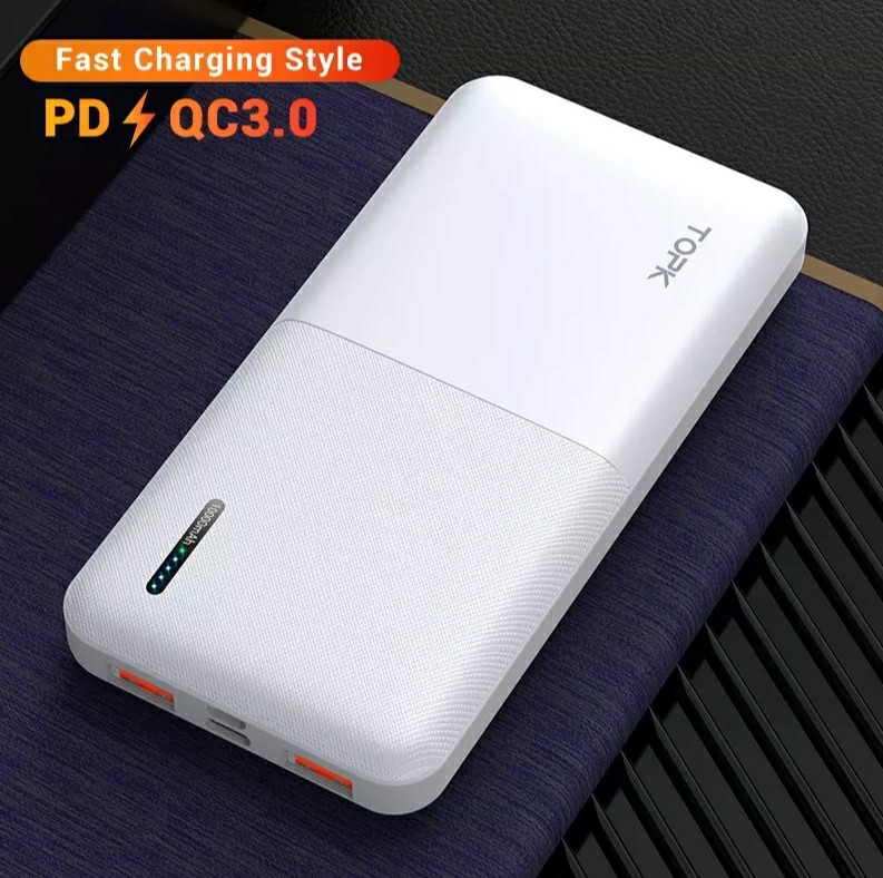 

Зарядное устройство Power Bank TOPK Быстрая зарядка QC 3.0 10000 mAh Белый