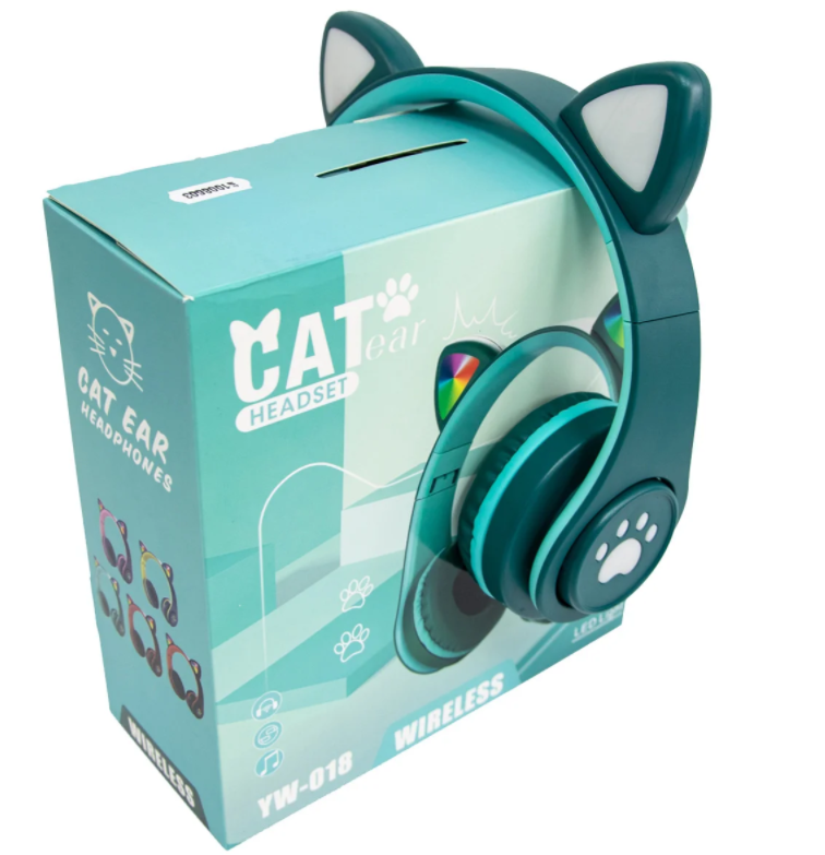 

Беспроводные Bluetooth наушники Cat Ear YW-018 с ушками и подсветкой Бирюзовые