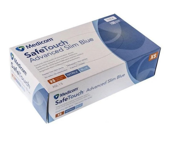

Перчатки нитриловые без пудры Medicom голубые 100 шт/уп S