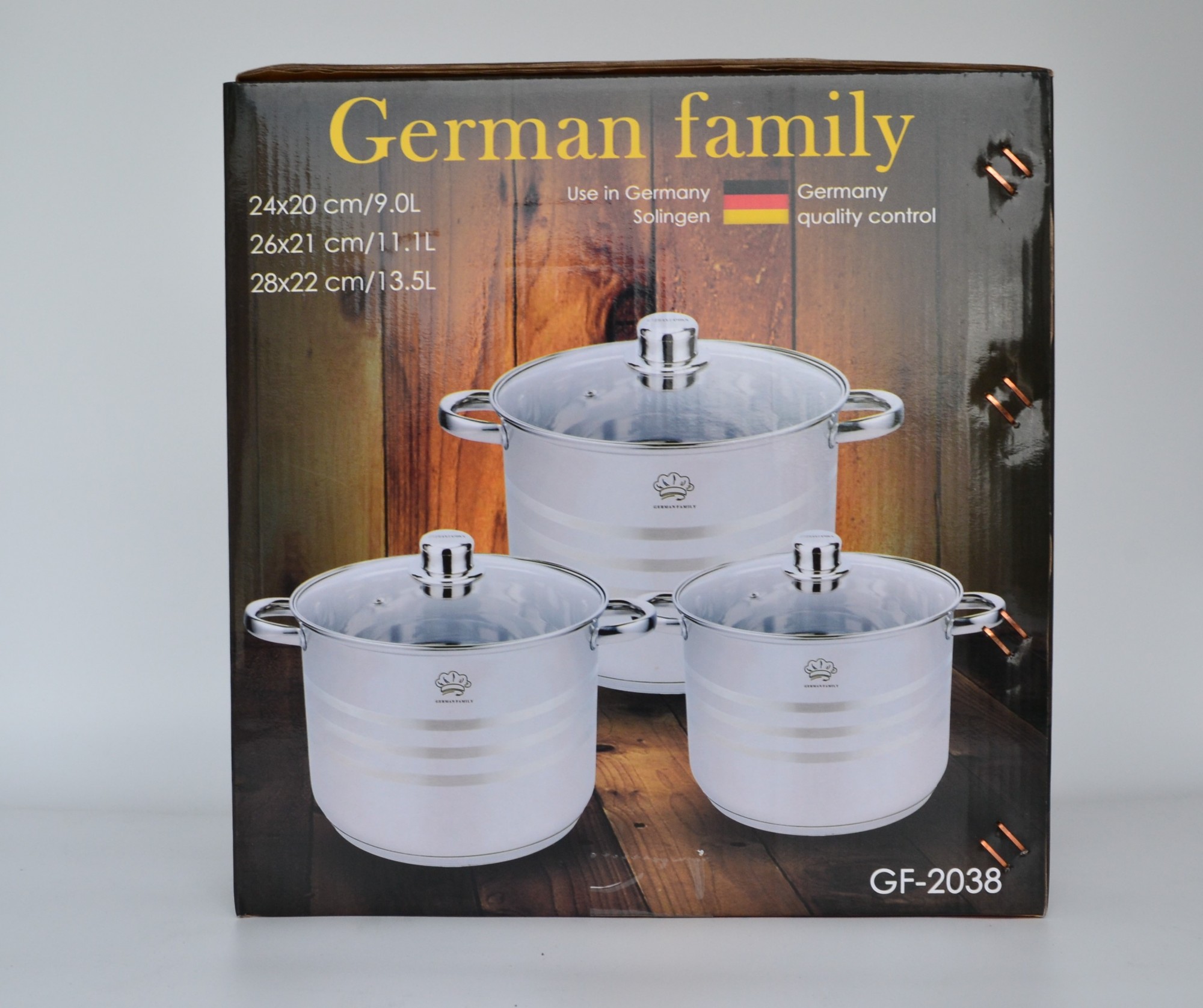 

Набор больших кастрюль German Family GF-2038 из нержавеющей стали 6 предметов (13.5 л, 9.0 л, 11.1 л)