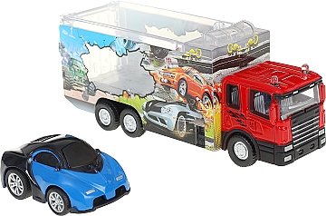 

Автотранспортер "Быстрые перевозки", 1:60, с синей машинкой - Funky Toys (20-955195)