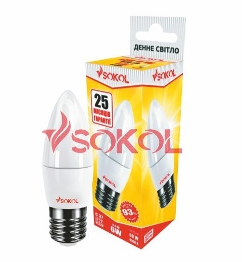 

Набор 10 шт. LED лампа SOKOL свеча 6.0W 220В E27 4100К