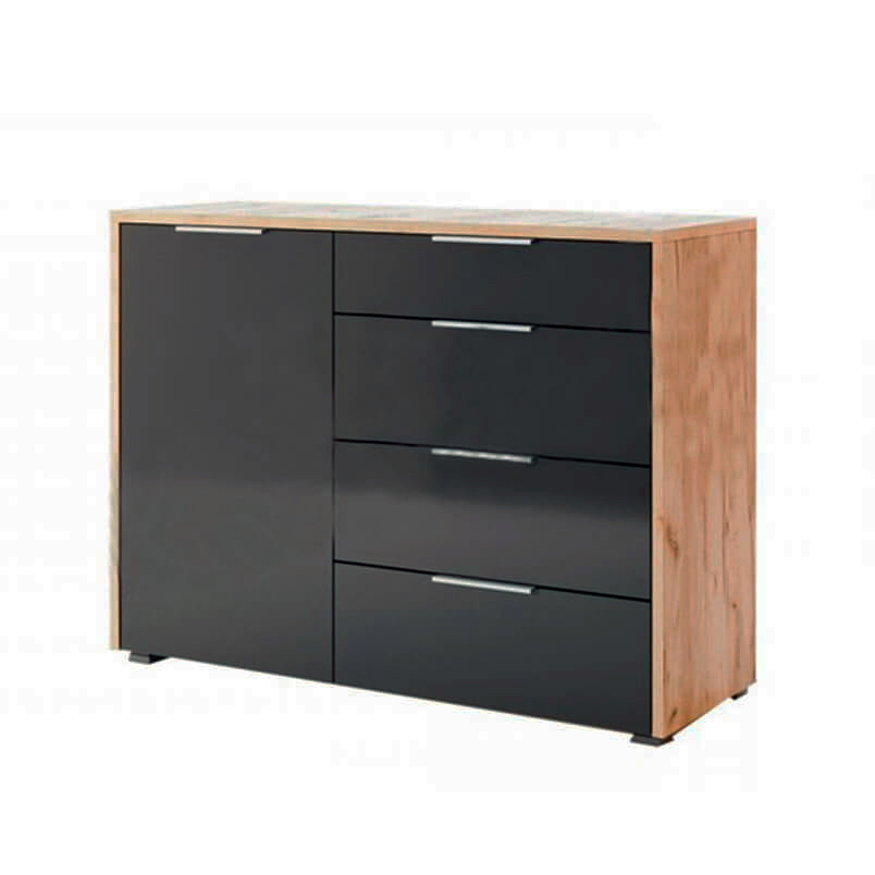 

Комод в спальню, в гостиную, в детскую из ЛДСП Луна 1Д4Ш LN-64-LV MiroMark дуб крафт/черный