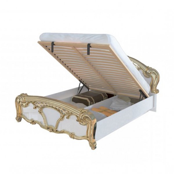 

Кровать двуспальная с подъемным механизмом из ДСП и МДФ 160x200 Ева EV-46-WB MiroMark белый/золотистый (с каркасом, без матраса)