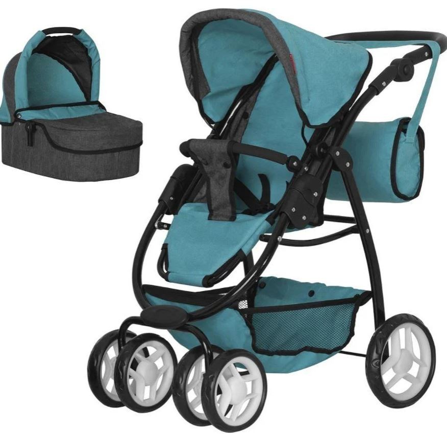 

Коляска для куклы 2в1 люлька, прогулочный блок, сумка CARRELLO AVANTI 9662 MIDDLE BLUE
