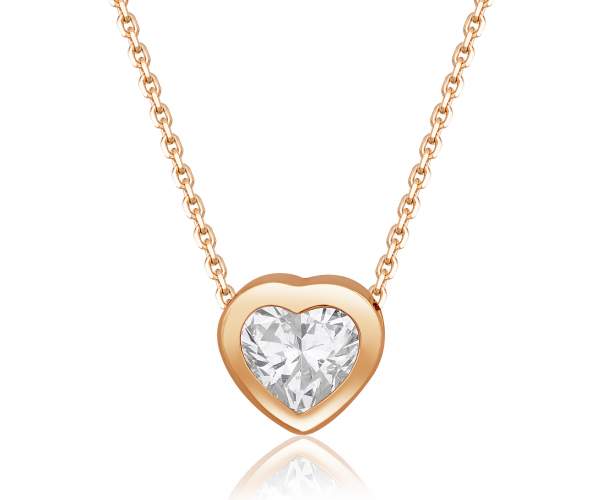 

Колье с камнем SWAROVSKI Zirconia "Сердце",красное золото, КЛ011SW, 45 размер