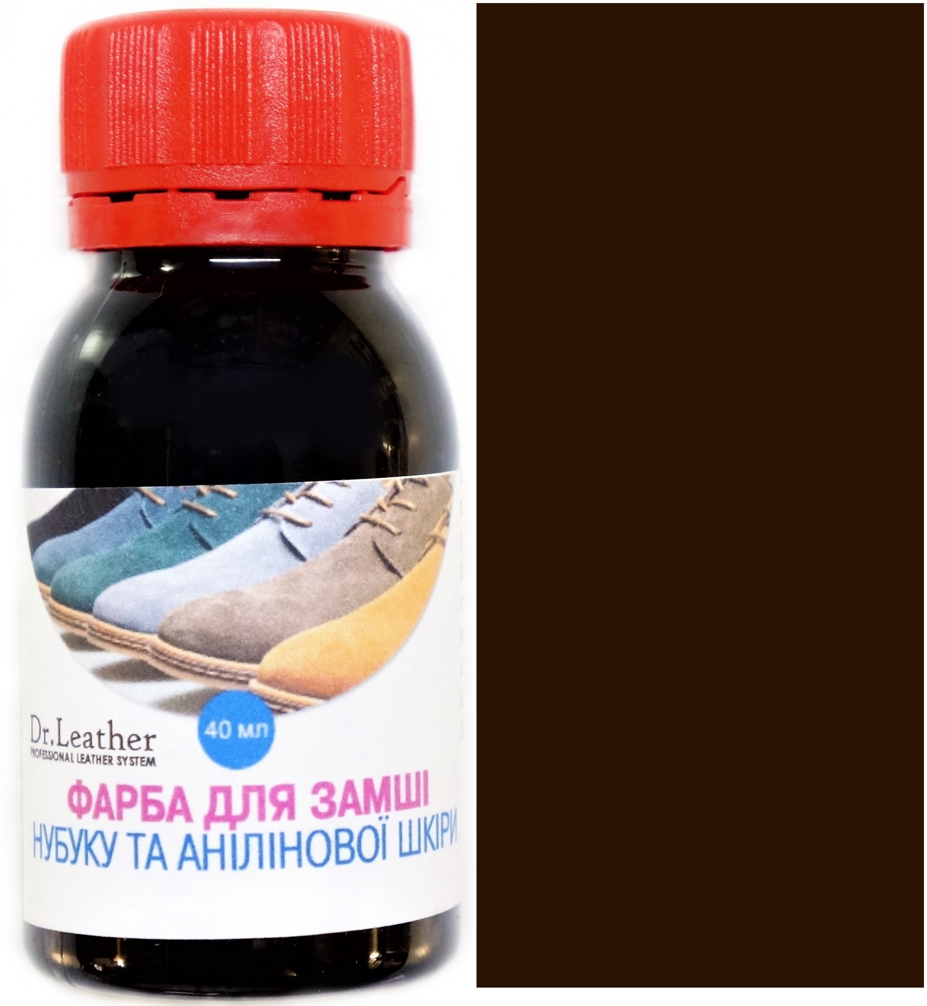 

Краска для замши анилина нубука велюр DrLeather Aniline Dye 40мл Темно коричневый F008 0007