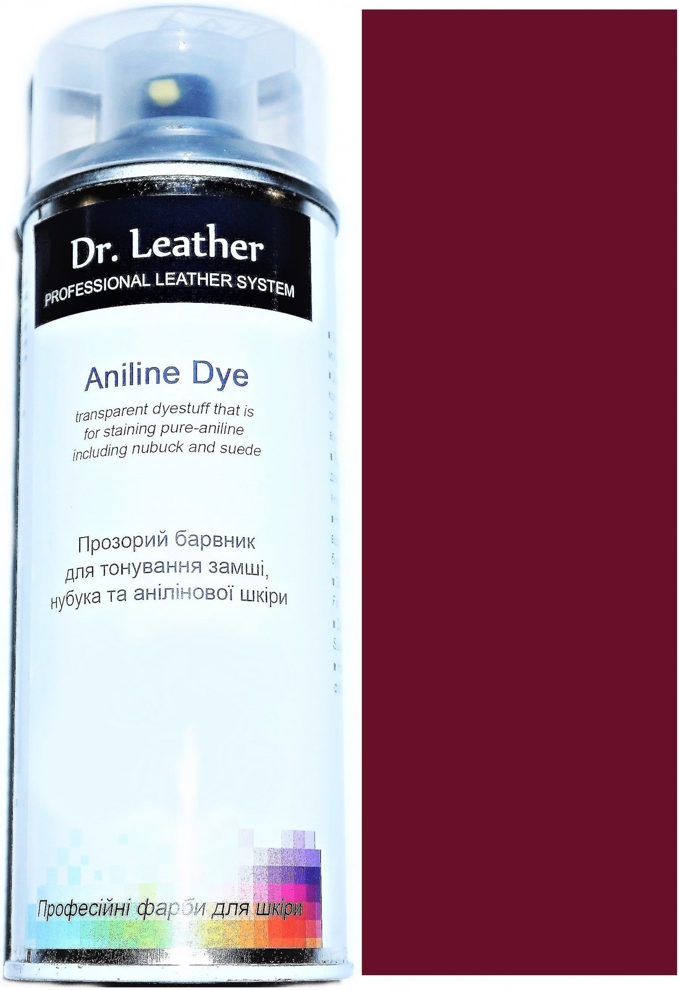 

Фарба аерозольна для замші аніліна нубуку велюру DrLeather 384мл Рубіновий F008 0005