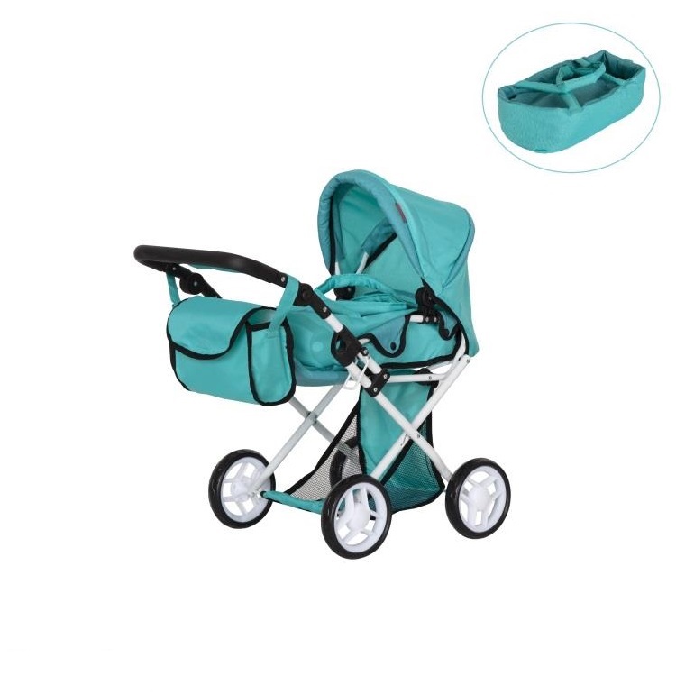 

Коляска для кукол CARRELLO UNICO 9346 Green с люлькой-переноской, багажной корзиной и сумкой