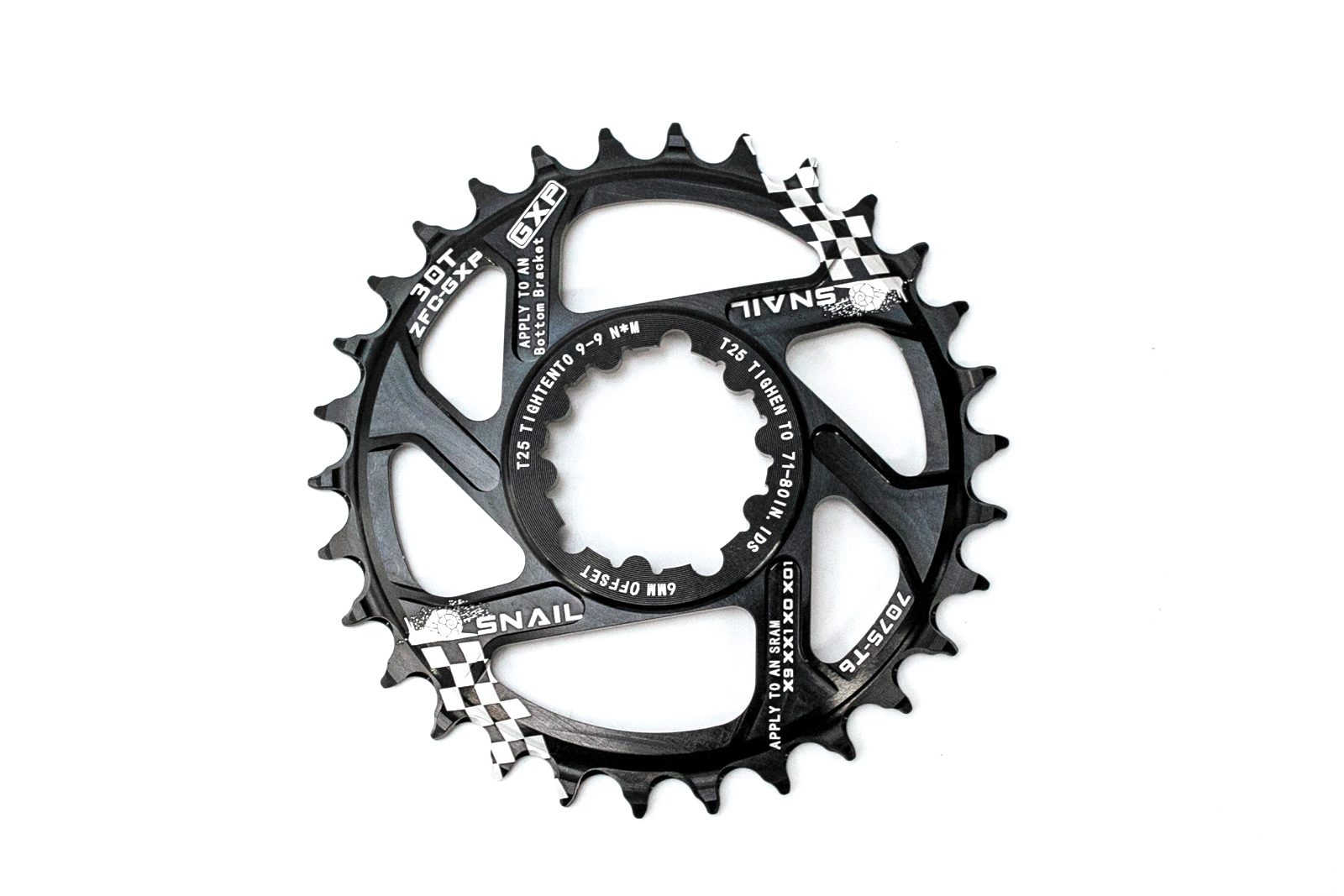 

Велосипедная звезда-неспадайка к шатуну NW алюминиевые 32T GXP (SRAM) offset 6mm SNAIL (черный) SPR-061