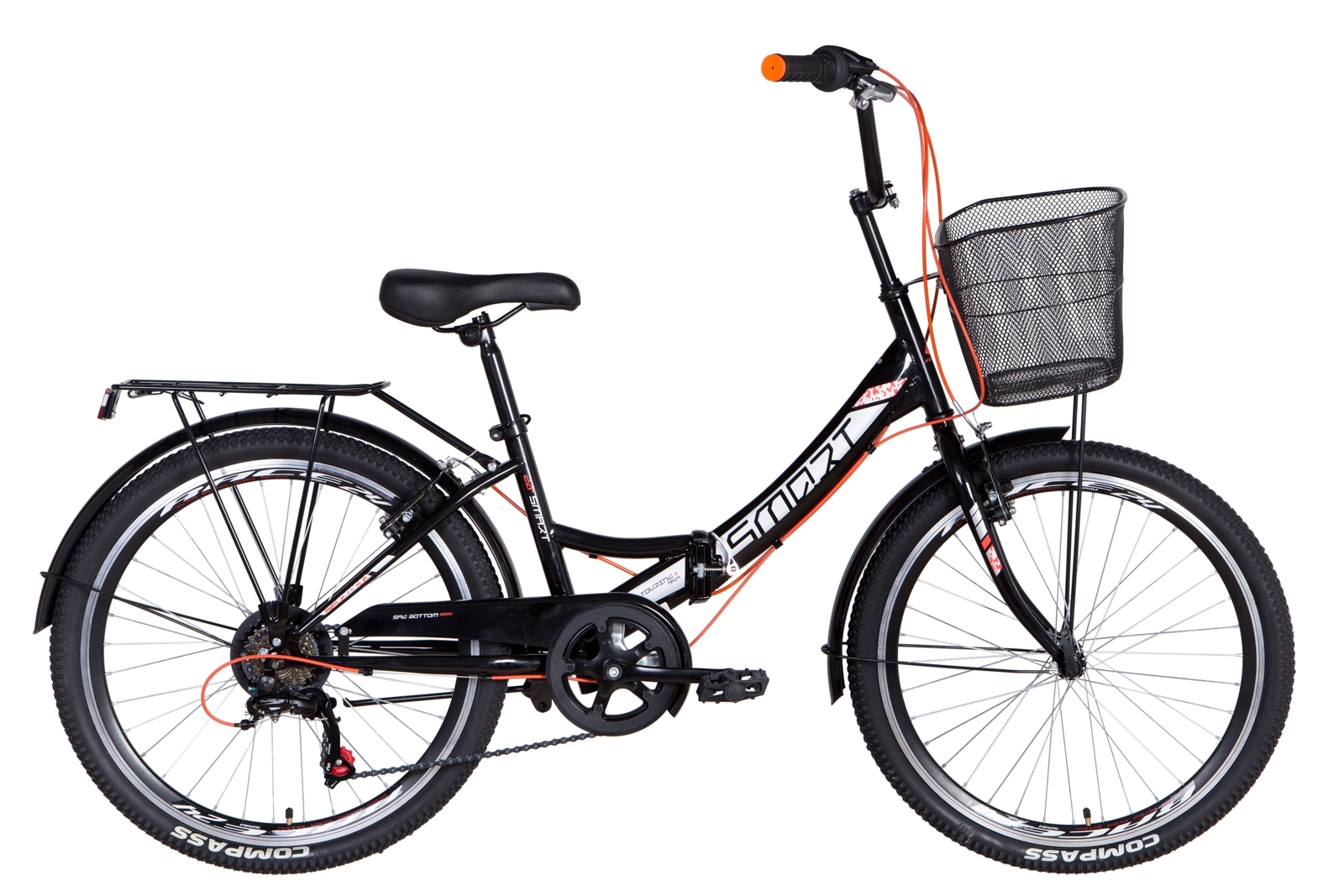 

Велосипед 24" Formula SMART с корзиной, трещётка 2021 (черно-оранжевый) Formula OPS-FR-24-240