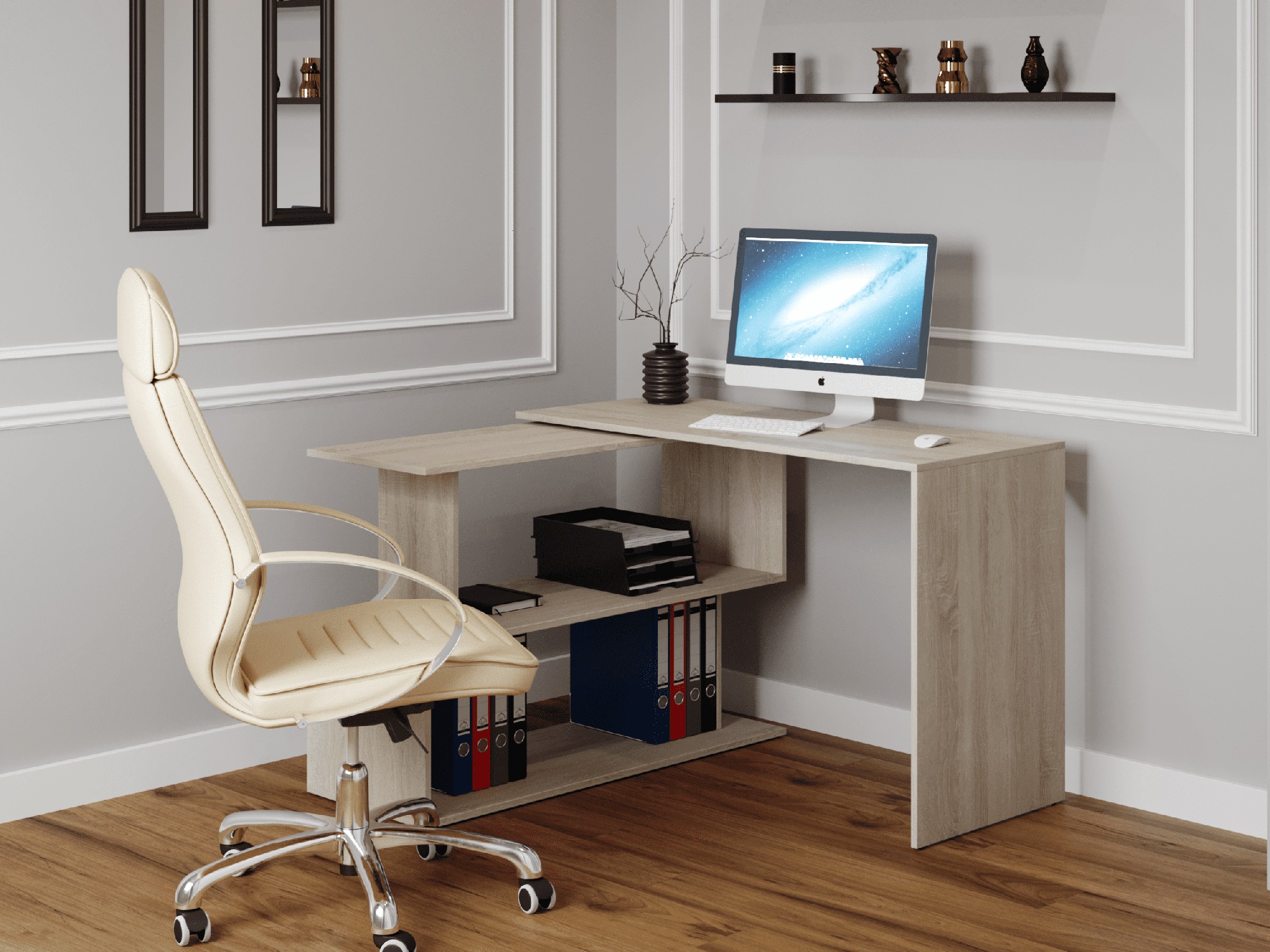 

Стол компьютерный для дома и офиса DrevoGoods поворотно-раскладной (угловой, прямой, компактный) с полками 1964(1200) х 766 х 500(1180) мм Дуб Сонома