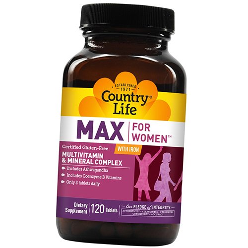 

Витамины для женщин с железом, Max for Women with Iron, Country Life 120таб (36124011)