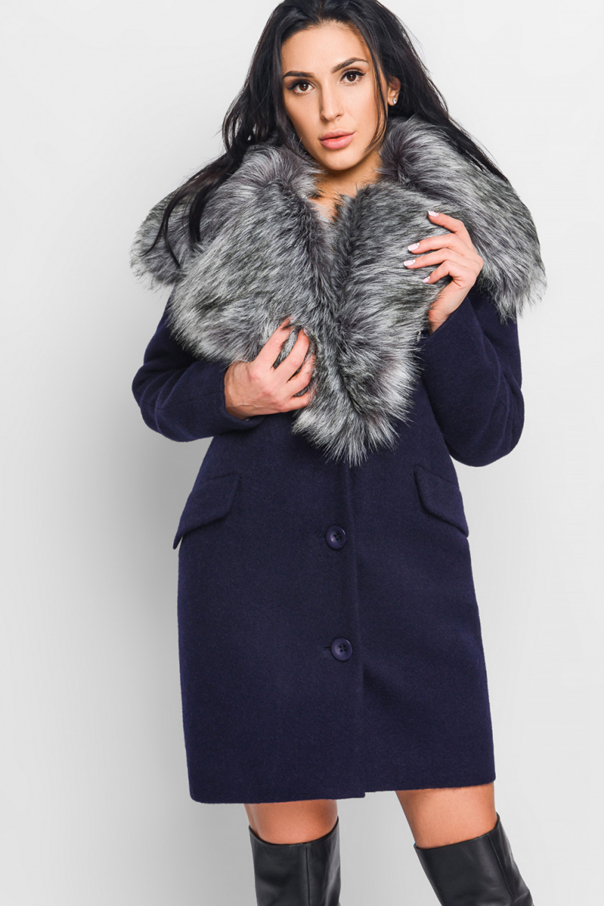 

Зимнее пальто с меховым воротником J-2009-18.Синий. Размер 46