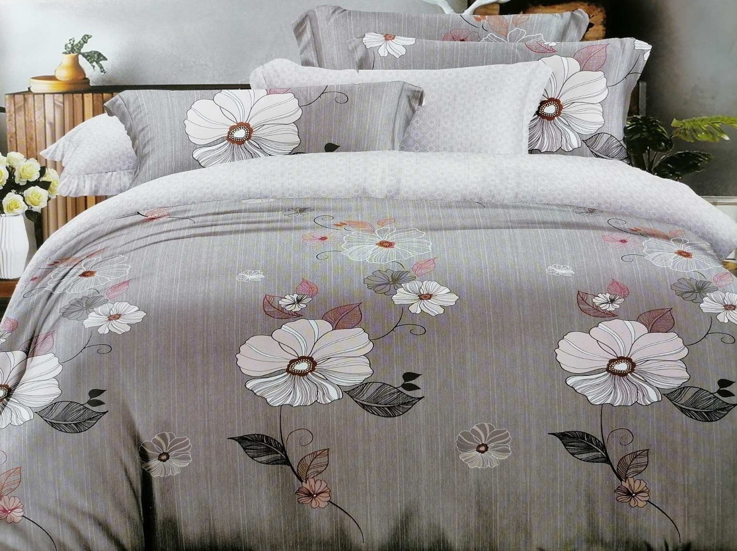 

Комплект постільної білизни Шем Royal satin 180Х220 основний сірий 12