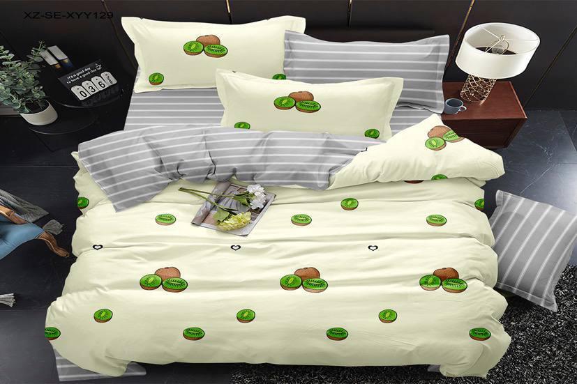 

Комплект постельного белья Qili Home Textile ранфорс №R1015 Двуспальный 180х215 серо-желтый с зеленым