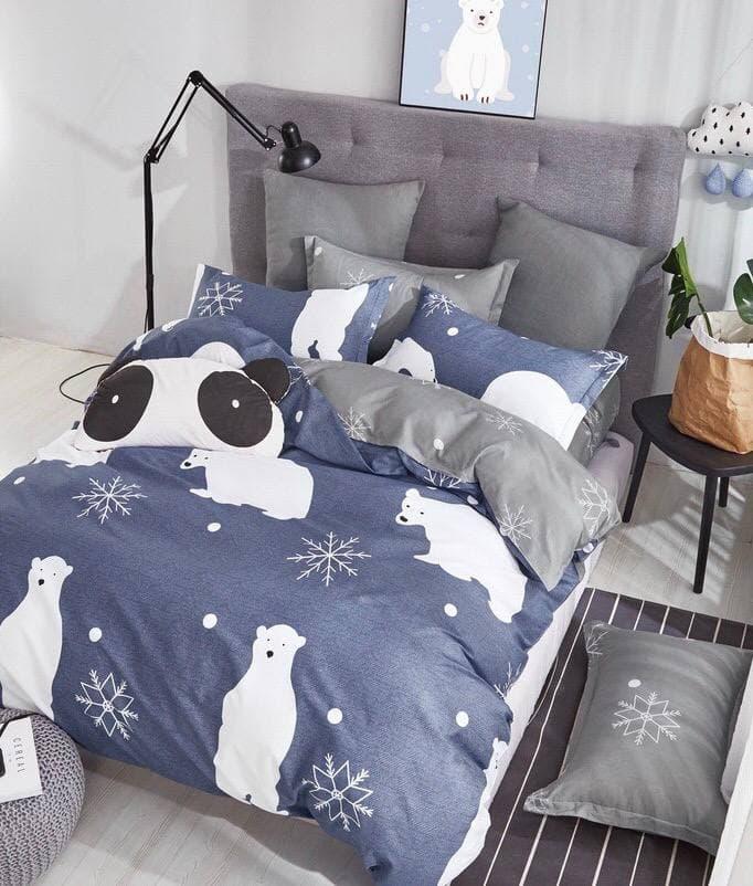 

Комплект постельного белья Qili Home Textile Сатин №Rsp1605R Полуторный 160х215, серо-синий с мишками