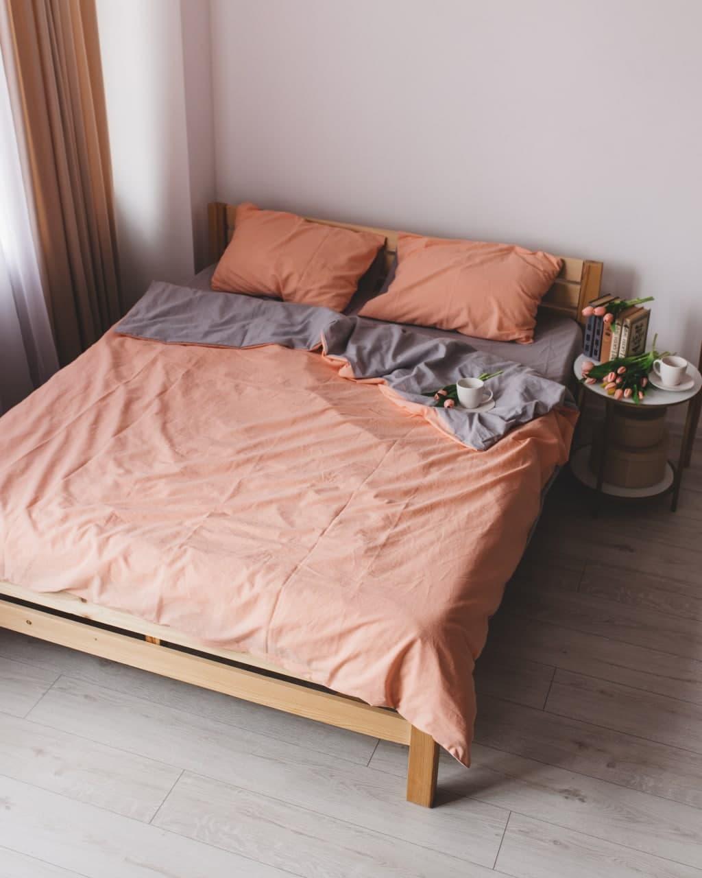 

Комплект постельного белья Qili Home Textile Сатин №R5896splR Евро 200х220, Коралловый с серым