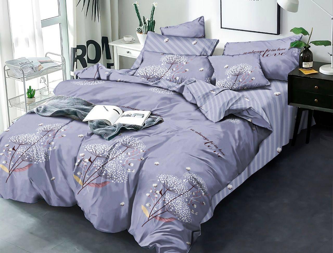 

Комплект постельного белья Qili Home Textile ранфорс №R1012 Двуспальный 180х215 фиолетово-голубой