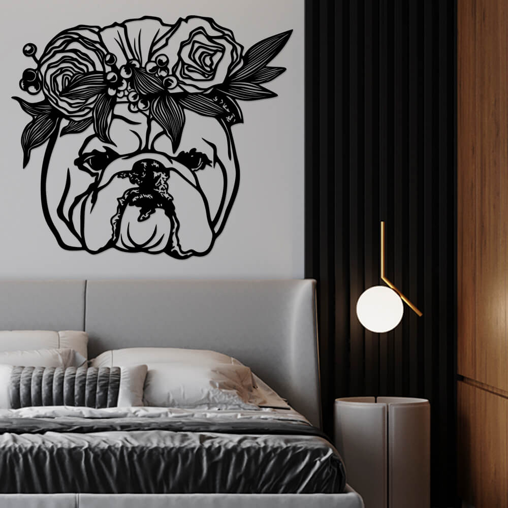 

Панно из дерева Born for Art Мопс с цветами 90х78 см Черное