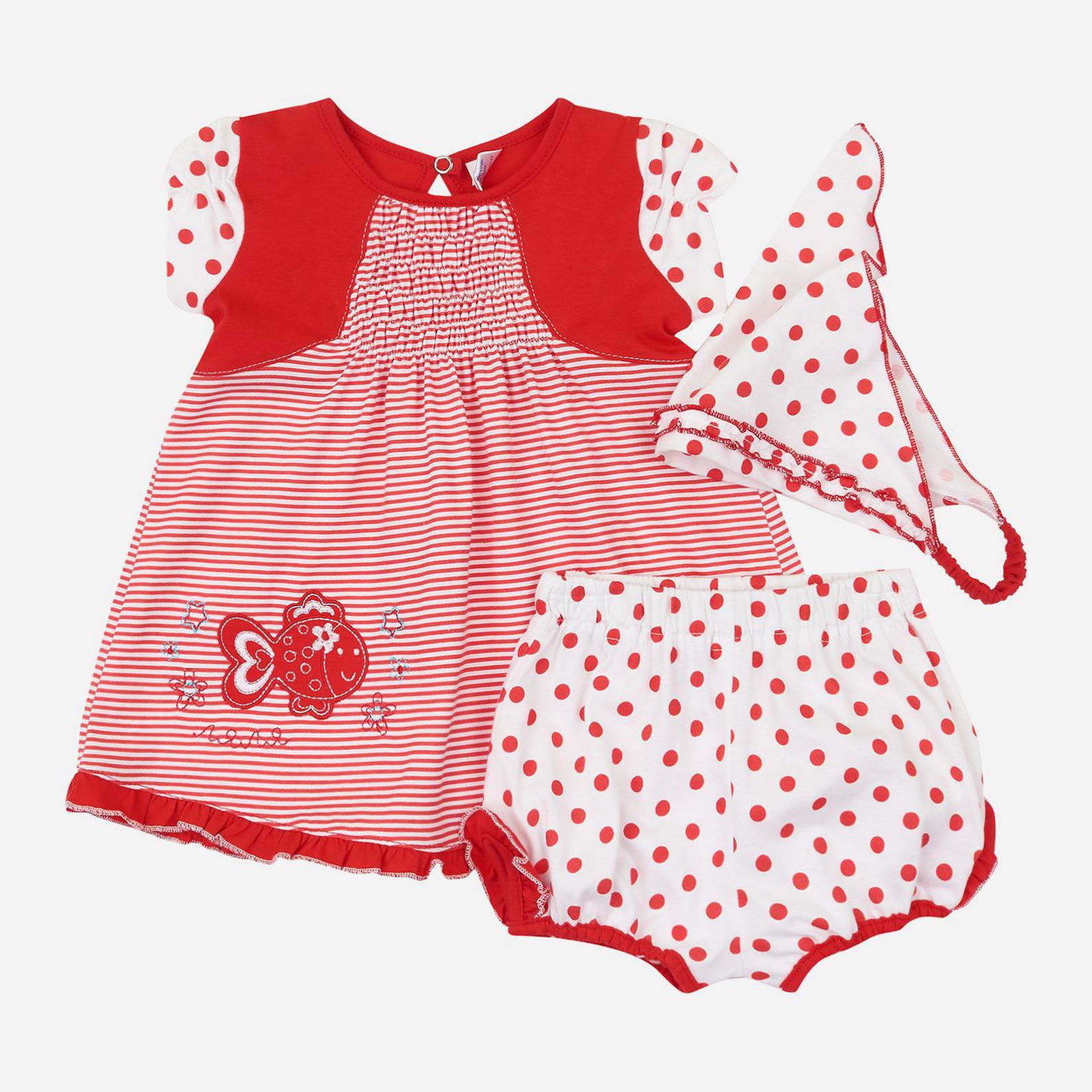 

Костюм (косынка + платье + трусики) ЛяЛя 15ТК04 (2-369) 74 см Красный