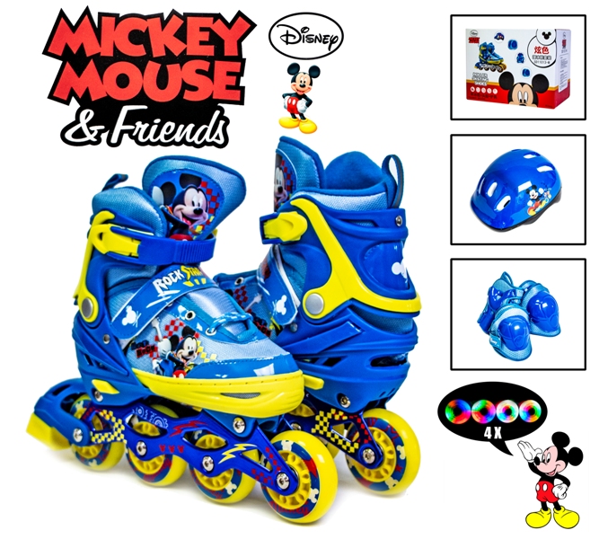 

Роликовые коньки детские Disney Mickey Mouse с защитой и Светящимися колесами р.34-37 (SD)