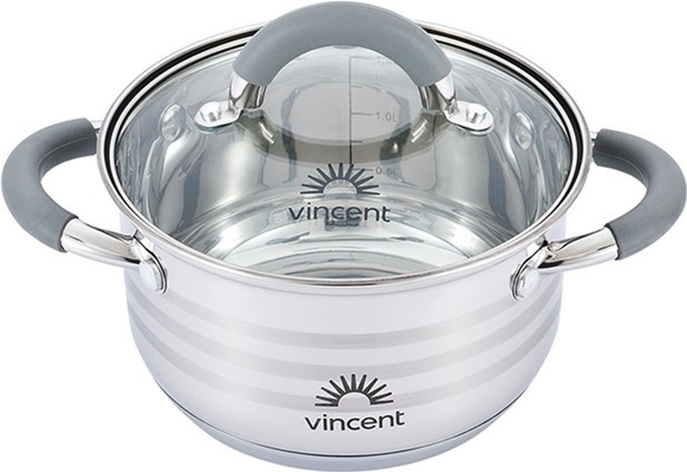 

Кастрюля со стеклянной крышкой Vincent с силиконом на ручках 3.6 л