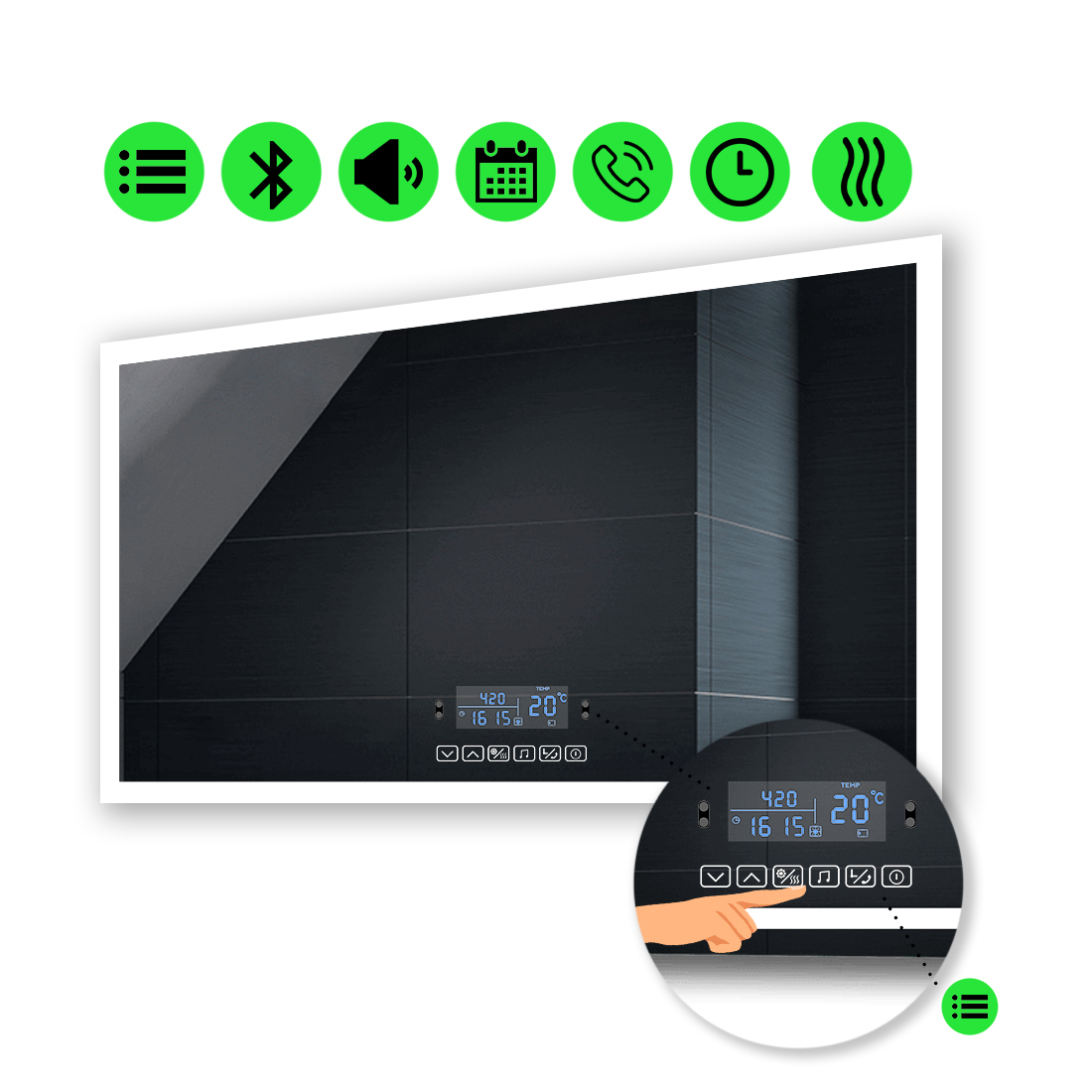 

Зеркало Simphony с Led-подсветкой, с мультиблоком и подогревом 80x60 см