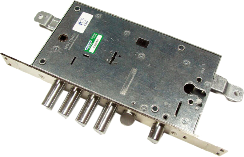 

Замок Mottura 54797TBSR54 4-риг. с защелкой, и вспом замком под евроцилиндр (без накладок)