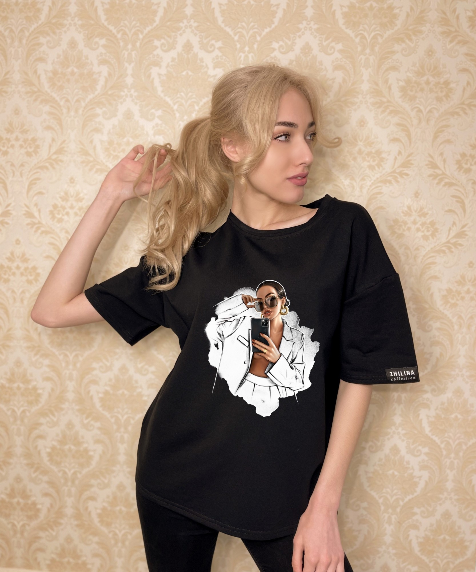 

Женская футболка с принтом Zhilina collection F-01A  Черная, Женская футболка с принтом Zhilina collection F-01A M Черная