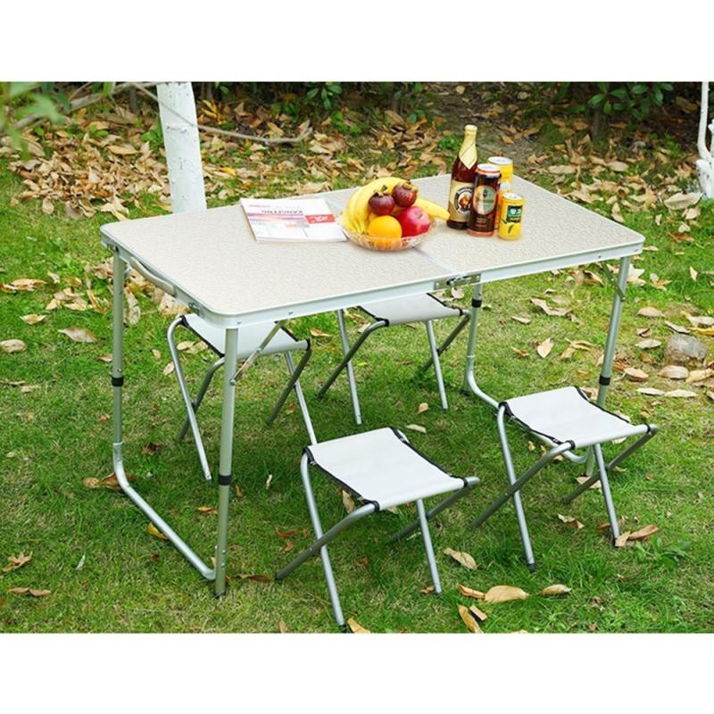 

Туристический складной стол и 4 стула Folding table Белый мрамор Комплект