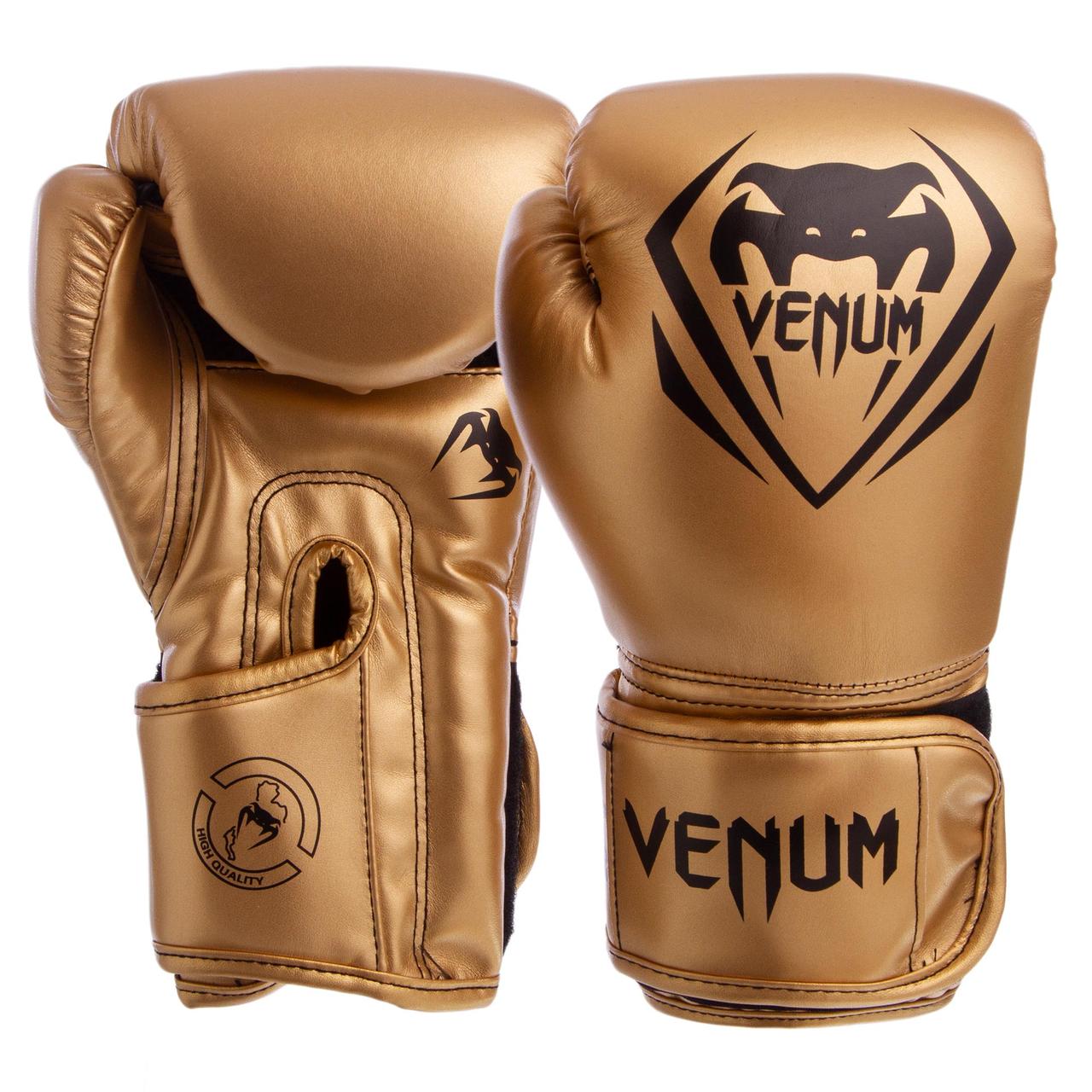 

Перчатки боксерские на липучке Venum Pro 8351 золотой-черный 10oz