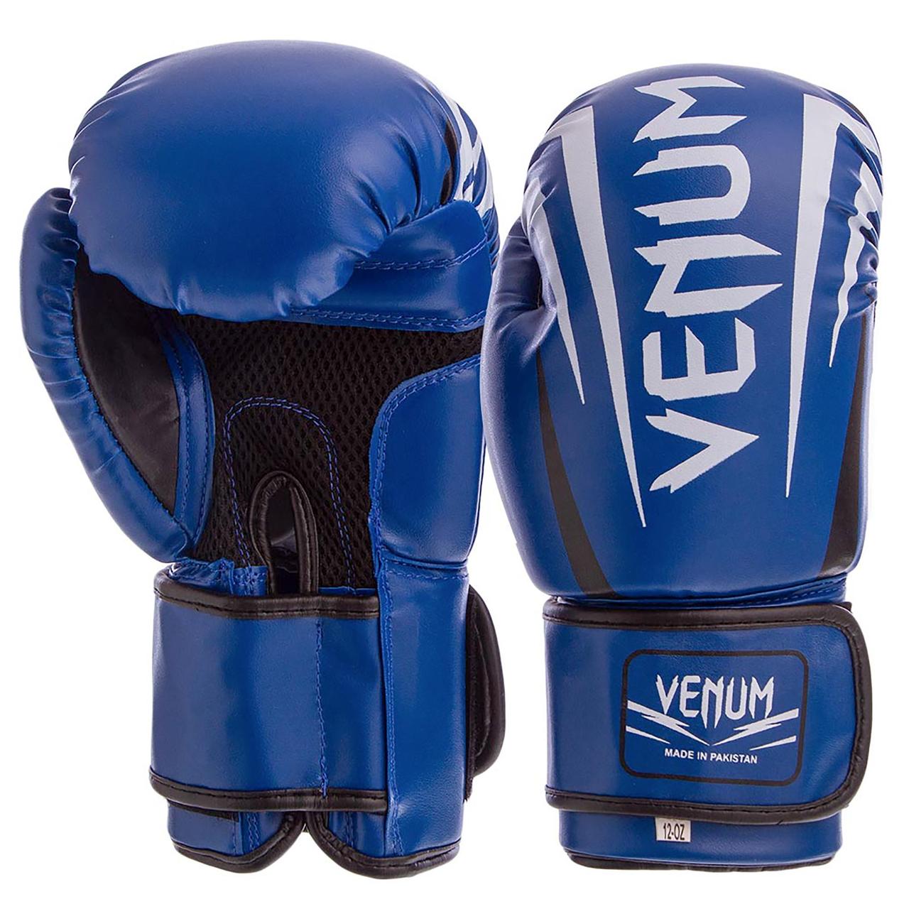 

Перчатки для бокса и единоборств на липучке Venum Champ Pro 5315 Blue-White 12 унций