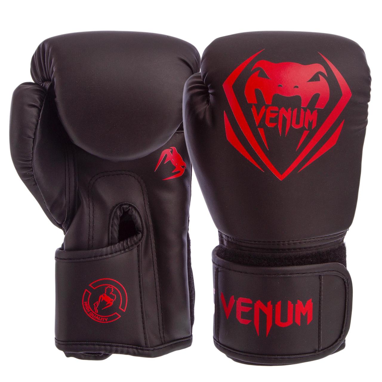 

Перчатки боксерские на липучке Venum Pro 8351 черный-красный 8oz