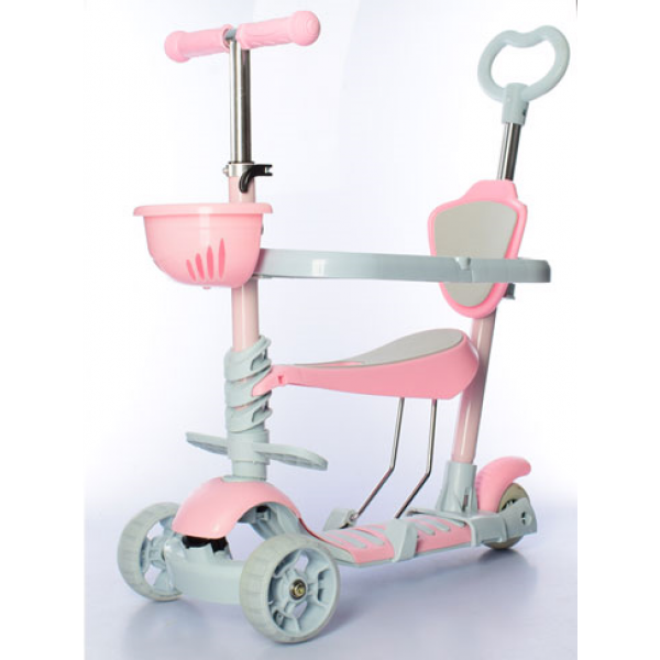 

Самокат трехколесный ITRIKE JR3-027-2 MAXI 5в1 Родительская ручка Корзина Розовый